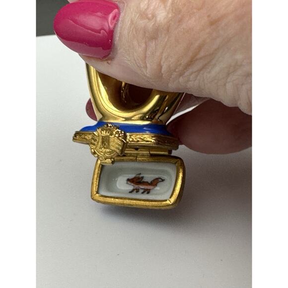 Limoges Peint Main Porcelain Trinket Box Hunting Horn Tiny Fox Signed Limit Ed. - Picture 8 of 11